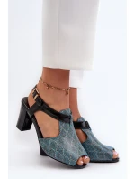 Sandały Damskie Na Słupku Z Eko Skóry Turkusowe Queenmarie