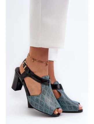 Sandały Damskie Na Słupku Z Eko Skóry Turkusowe Queenmarie