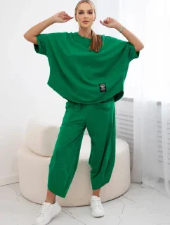 Súprava bavlnená blúzka + nohavice zelená
