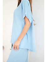 Dámske Plus veľkosť blúzka a široké nohavice Set Blue