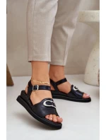 Lakierowane Sandały Damskie Na Koturnie Z Ozdobą Czarne Salianes