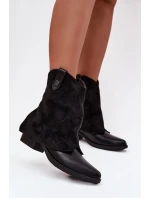 Ocieplane Botki Kowbojki Na Obcasie Czarne Sylvette