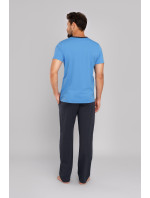 Pánske pyžamo Jugo, krátky rukáv, dlhé nohavice - modrá/grafitová