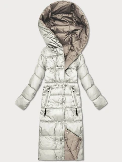 Minority obojstranná zimná bunda s dĺžkou po kolená ecru-beige (P3-6017-12+62)