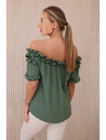 Španielska blúzka s malým volánom khaki