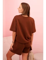Dámska súprava s maslom a šortkami s vysokým pásom čokoládová