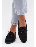 Półbuty Mokasyny Damskie Z Wiązaniem Czarne Calivra