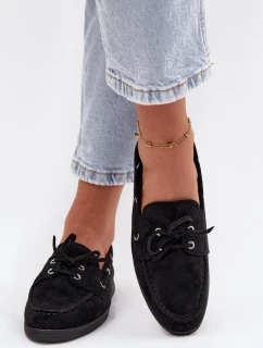 Półbuty Mokasyny Damskie Z Wiązaniem Czarne Calivra