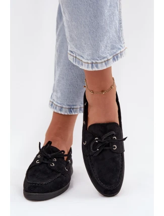 Półbuty Mokasyny Damskie Z Wiązaniem Czarne Calivra
