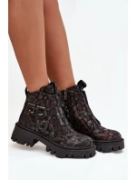 Skórzane Botki Damskie Z Ozdobą Ocieplane Artiker 57C2084 Czarno-Złote
