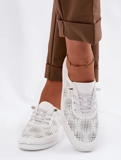 Kožené sieťované dámske poltopánky LR61-7083 White