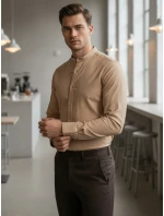 Pánska ležérna béžová košeľa SLIM FIT so stojacím golierom FashionStreet DX2601