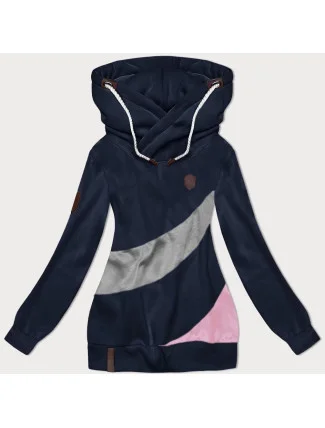 Tmavomodro-šedá hrubšia dámska mikina s prúžkami (2302)