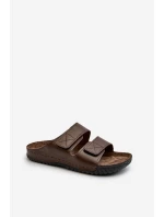 Wygodne Klapki Męskie Z Paskami Na Rzepy Inblu FM00001U Ciemnobrązowe