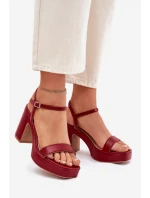 Eko Skórzane Sandały Na Słupku Bordowe Lillita