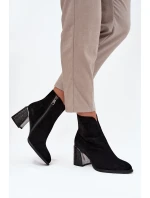 Zamszowe Botki Damskie Na Słupku Z Tłoczeniem Ocieplane Vinceza 66801 Czarne