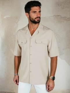 Pánske béžové tričko s krátkym rukávom FashionStreet KX1087