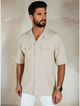 Pánske béžové tričko s krátkym rukávom FashionStreet KX1087