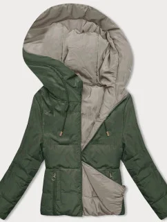 Kaki-béžová obojstranná krátka bunda s kapucňou (B8181-11046)