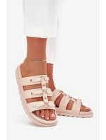 Klapki Damskie Z Paskami Jasnobeżowe Pasiriela