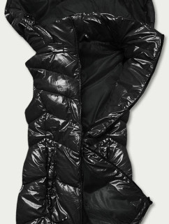 Lesklá čierna vesta s kapucňou (B8025-1)