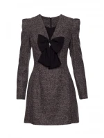 M869 Tvídové šaty s výstrihom do V - čierne