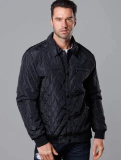 Čierna pánska prešívaná bunda s golierom (58M13080-392)