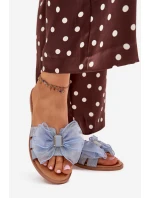 Klapki Damskie Na Płaskim Obcasie Z Tiulową Kokardą Jeansowe Tanira