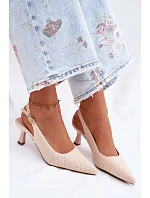 Textilní Sandály Na Podpatku Béžové Delessa