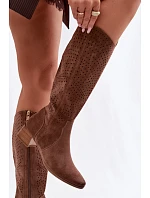 Dámské perforované kozačky na nízkém podpatku Vinceza 58637 světle hnědé