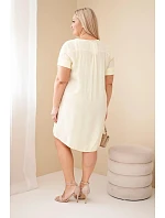 Dámske plus veľkosť viskózové šaty s krátkymi rukávmi a výstrihom do V žlté