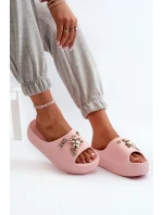 Klapki Damskie Lekkie Piankowe Z Ozdobami Różowe Orchia