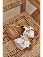 Klapki Z Ozdobą Skóra Naturalna Zazoo 3667 Złoty Przecierany