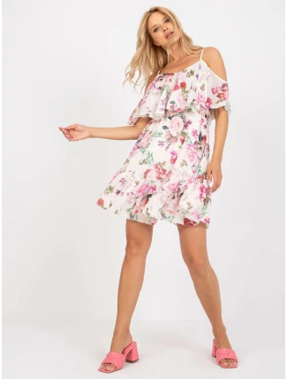 Dámske šaty TW SK BI 1100.45 svetlo béžová s kvetmi - FPrice