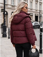Dámska zimná prešívaná bunda s kapucňou, bordová, FashionStreet TY5749