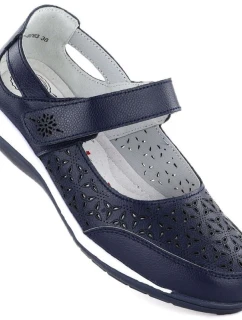 Dámske kožené poltopánky so zapínaním na suchý zips tmavomodré Jezzi 9763