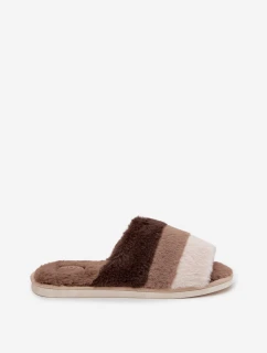 Kožešinové dámské pantofle s pruhy hnědé Tahlisse