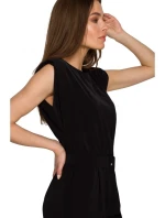 S259 Overal bez rukávov s vypchanými ramenami - čierny