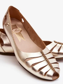 Pohodlné kožené dámske baleríny zlaté Luka