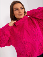 Dámsky fuchsiový oversize sveter s rolákom