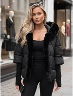 Dámska zimná prešívaná bunda s kožušinou, čierna, FashionStreet TY5988 Dámska zimná prešívaná bunda s kožušinou, čierna, FashionStreet TY5988