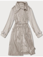 Voľný dámsky kabát z ekologickej kože J Style v teplej béžovej farbe (11Z8101)