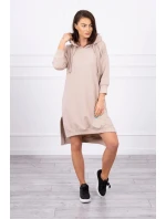 Šaty s kapucňou a dlhším chrbtom béžové