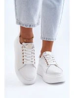 Damskie Skórzane Sneakersy Na Platformie CheBello 4367 Białe