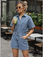 Dámsky krátky džínsový overal so šnúrkou v páse FashionStreet EY2639 Dámsky krátky džínsový overal so šnúrkou v páse FashionStreet EY2639