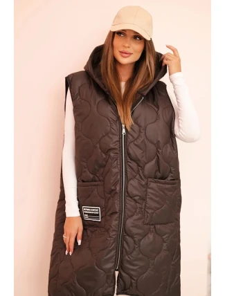 Dámske Plus veľkosť prešívaná vesta s kapucňou na zips Mocca