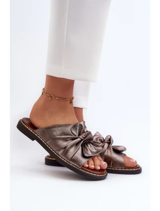 Klapki Damskie Na Płaskim Obcasie Miedziane Nelvira