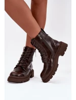 Skórzane Botki Workery Damskie Ocieplane Big Star SS274453 Brązowe