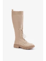Dámske čižmy s ponožkovým zvrškom 68129 Light beige - CM Paris Dámske čižmy s ponožkovým zvrškom 68129 Light beige - CM Paris