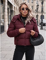 Dámska zimná prešívaná bunda s kapucňou, bordová, FashionStreet TY5749